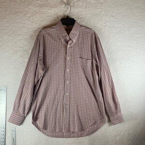 J. McLaughlin Men's Button Down Long Sleeve Red Checkered Shirt Size‎ Large 9262